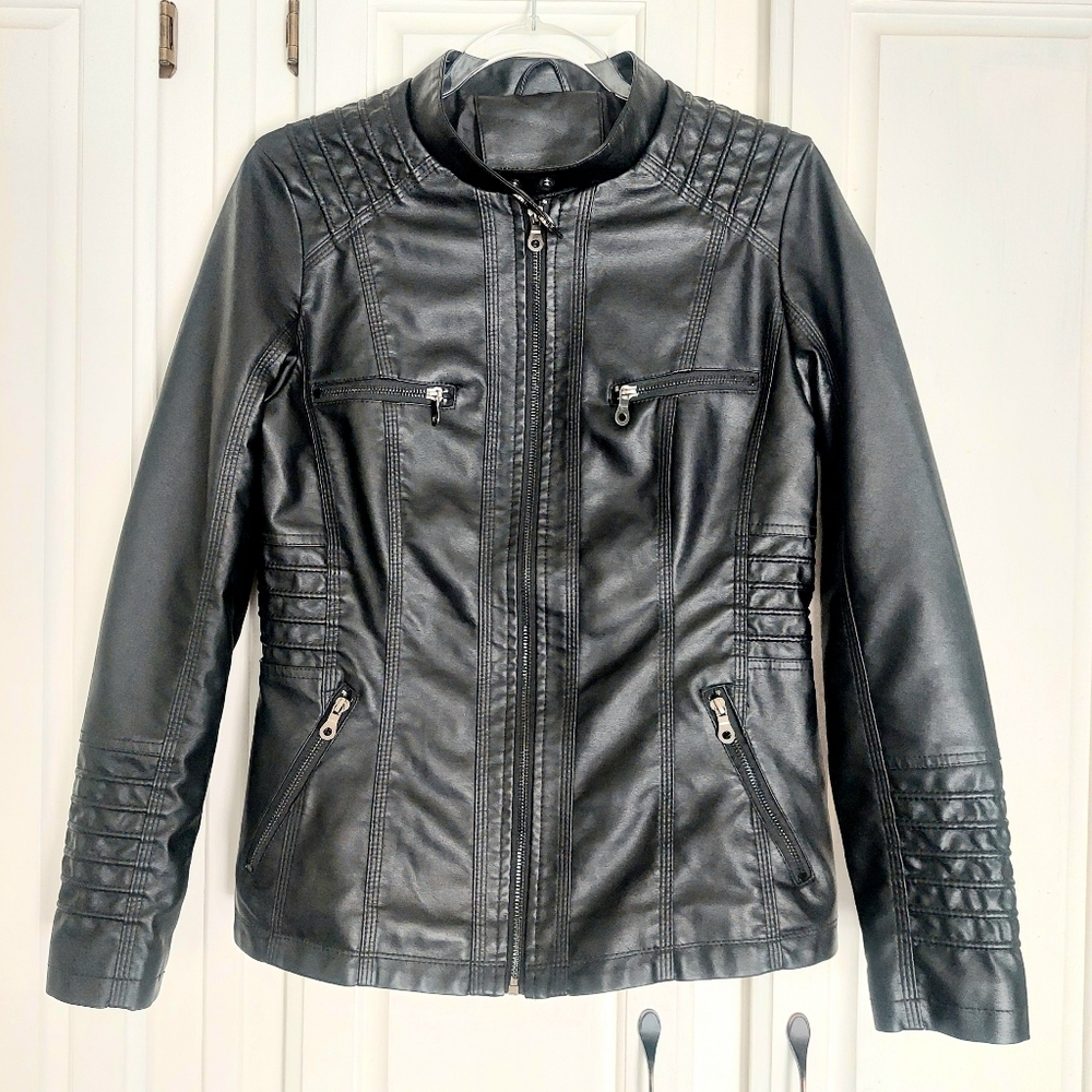 Classic Black Faux Leather Moto Jacket - Women's Size S
